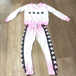 Wildfox -Pink and White Star Print Tracksuit